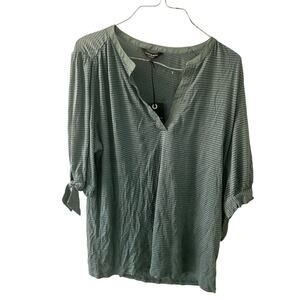 Lucky Brand Blouse Top Women's Large Green 100% Viscose Half Knotted Sleeve